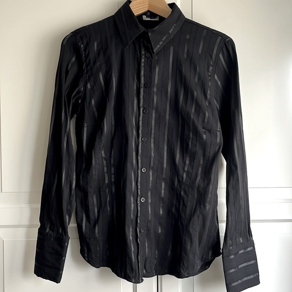Zara Basic long sleeve blouse in black with satin- look stripes. Size USL - Picture 1 of 9
